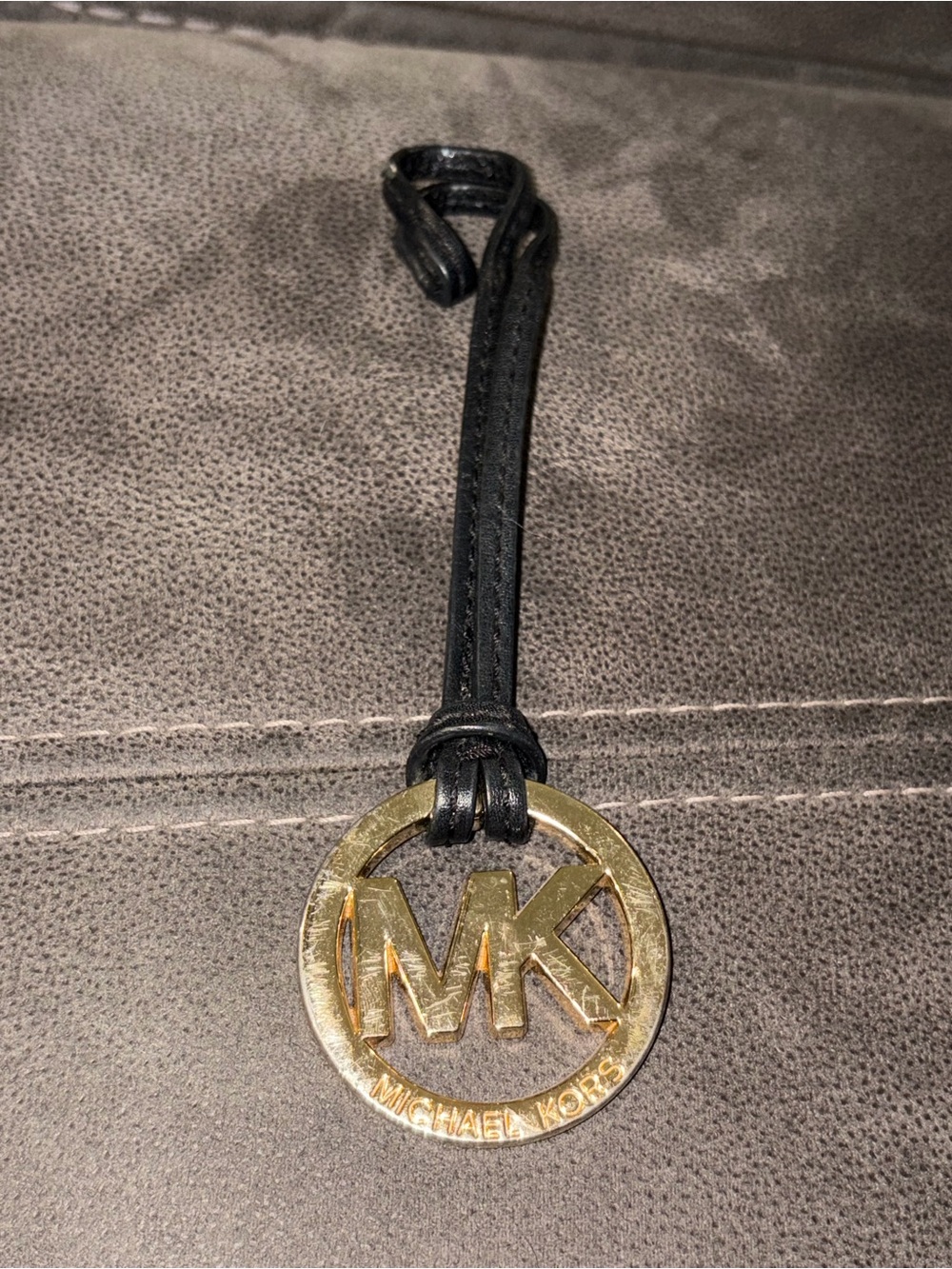 Michael Kors Black Leather Strap Key & Card Holder with Gold MK Medallion